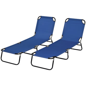 Set of Two Metal Frame Folding Sun Loungers - Blue
