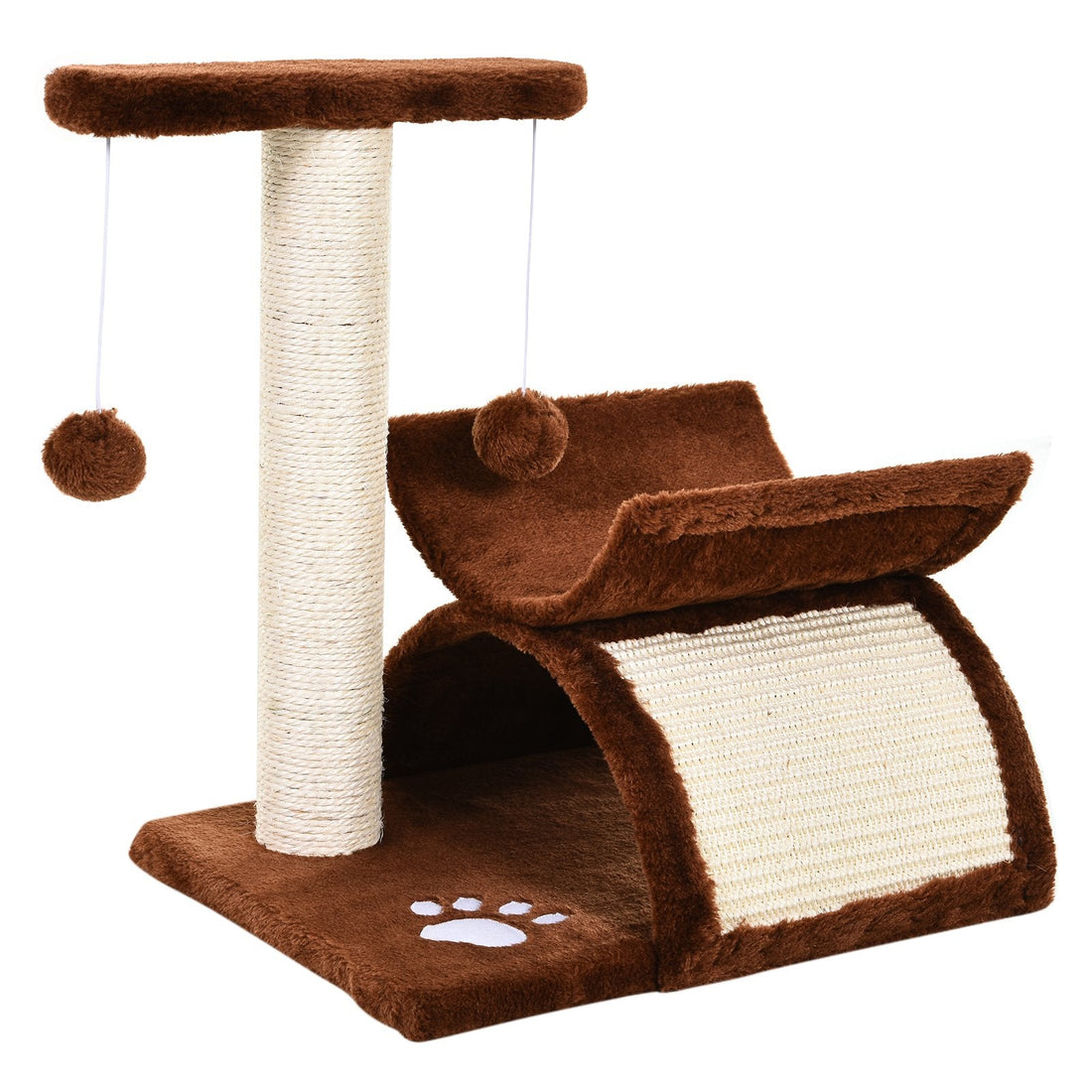 Cat Tree, Cat Tower for Kittens with Rotatable Top Bar, Sisal Scratching Post, Tunnel, Dangling Balls - Brown