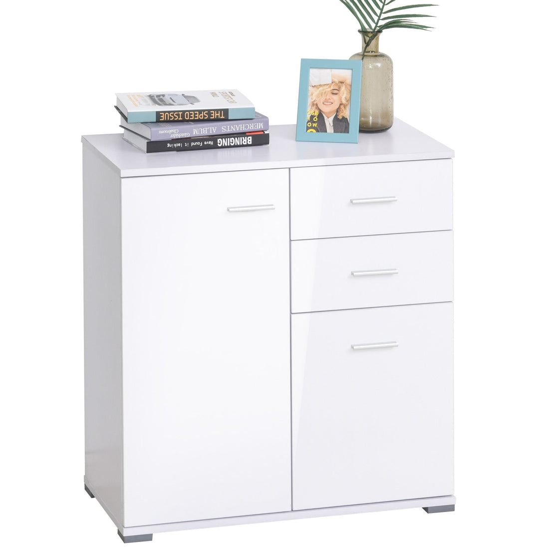 Modern High Gloss Sideboard Storage Cabinet Table Chest of Drawers for Bedroom Living Room Storage Furniture, White