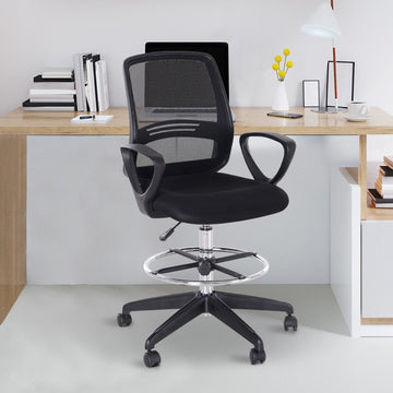 Ergonomic Mesh Back Drafting Chair, Tall Office Chair, Draughtsman Chair with Adjustable Height and Footrest 360° Swivel, Black