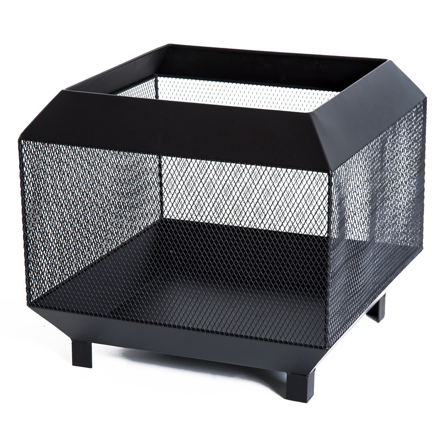 Metal Square Fire Pit Outdoor Mesh Firepit Brazier w/ Lid, Log Grate, Poker for Backyard, Camping, Bonfire, Wood Burning Stove, 44 x 44 x 40cm, Black