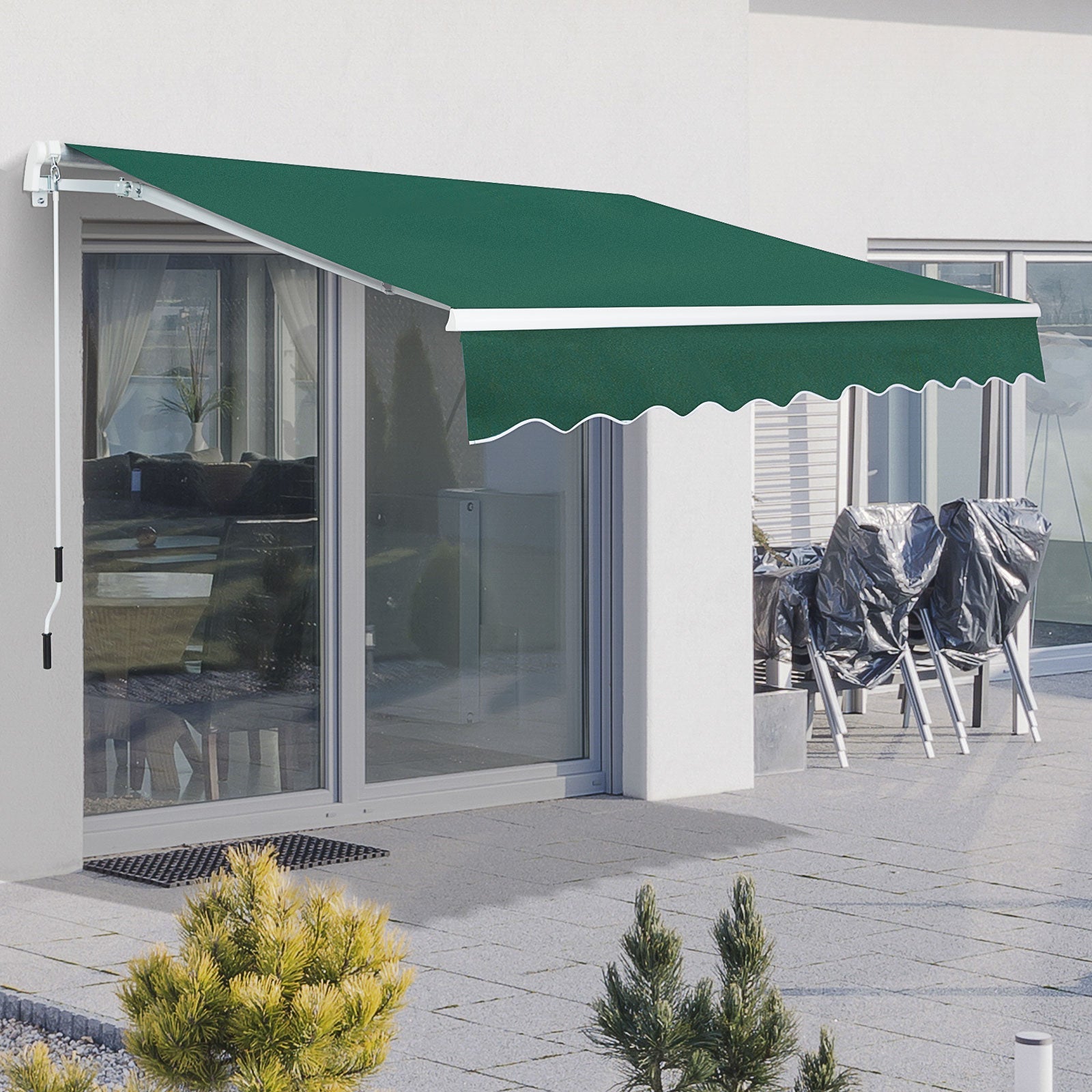 Awning Canopy Manual Retractable Porch Sun Shade Shelter 3 x 2m Green