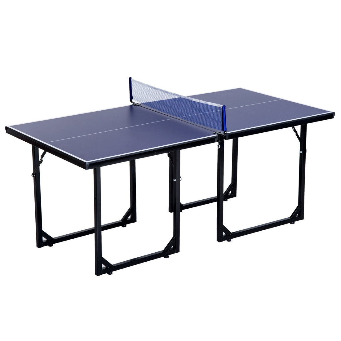 6ft 182cm Mini Table Tennis Table Folding Ping Pong Table with Net Multi-Use Table for Indoor Outdoor Game, Blue