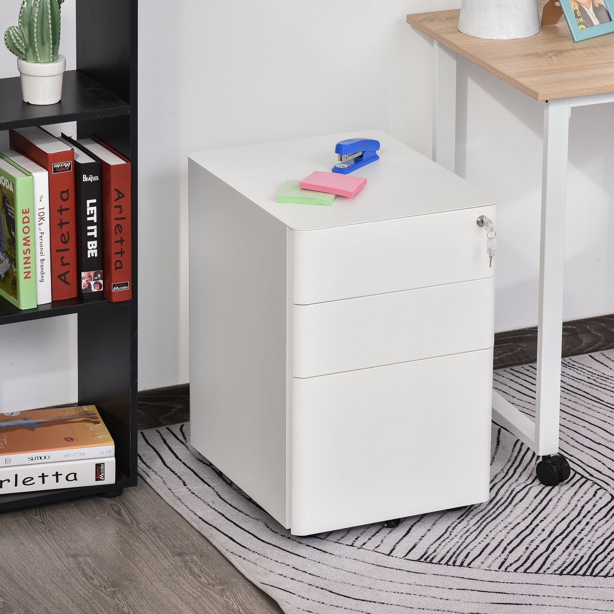 Lockable Cabinet, Rolling Filing Cabinet with 3 Drawers, Steel Office Drawer Unit for A4, Letter, Legal Sized Files