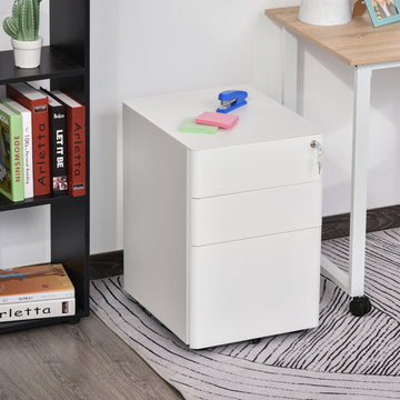 Lockable Cabinet, Rolling Filing Cabinet with 3 Drawers, Steel Office Drawer Unit for A4, Letter, Legal Sized Files