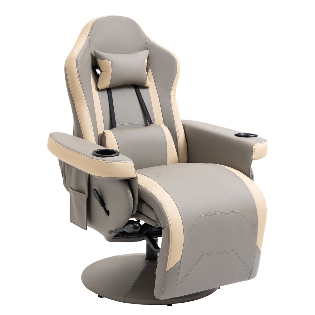Manual Recliner Armchair PU Leather Lounge Chair w Adjustable Leg Rest, 135° Reclining Function, 360° Swivel, Grey