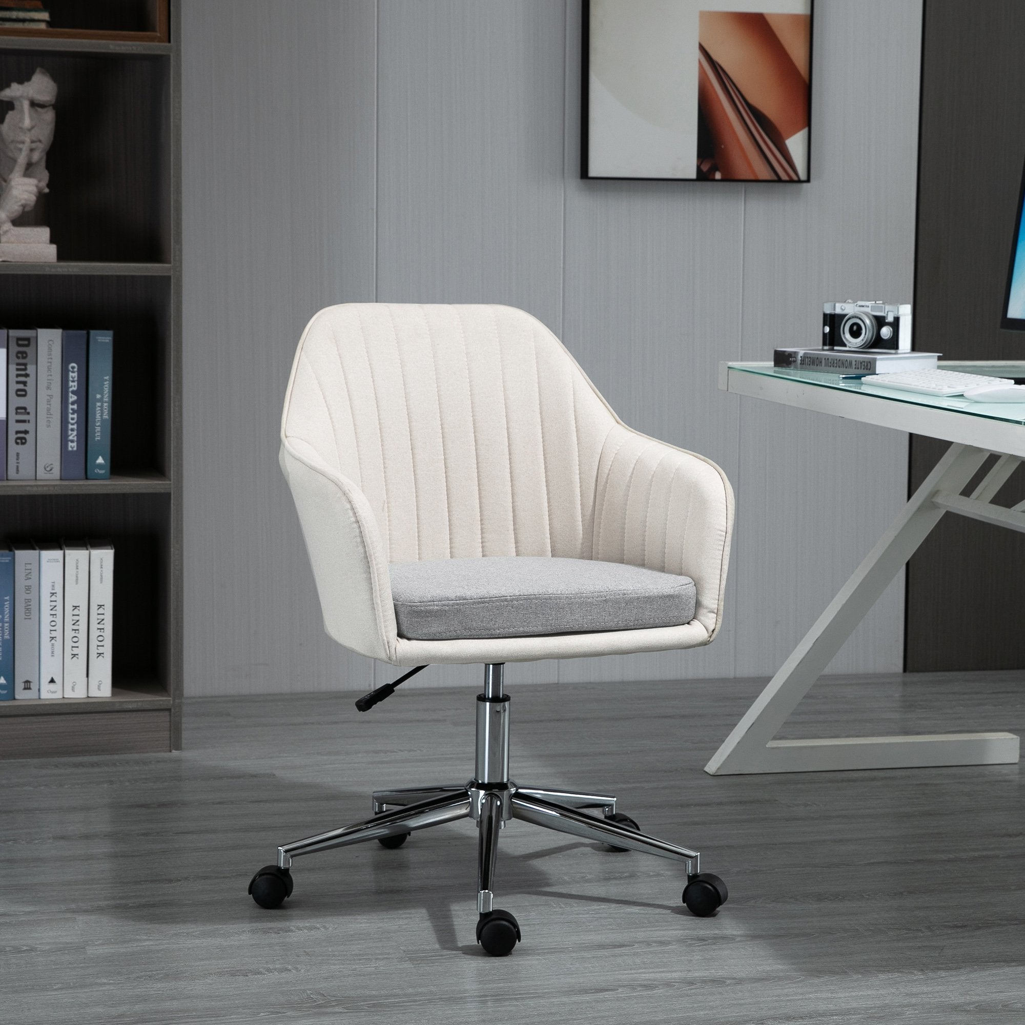 Home Office Chair Comfortable Computer Desk Chair Swivel Task Chair with Golden Base, Vanity Chair for Teens Adults Bedroom, Beige