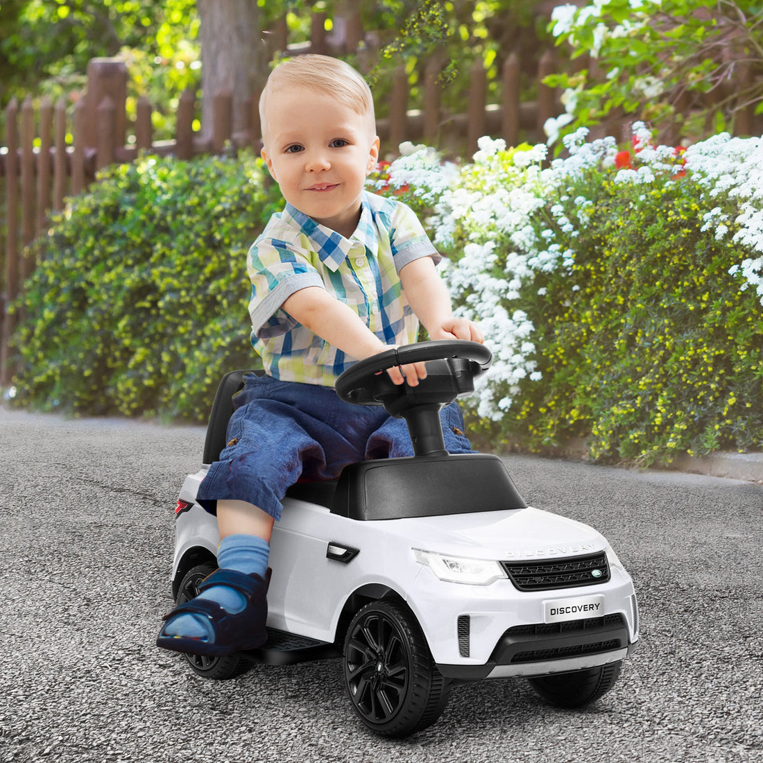 2-in-1 Land Rover Licensed 6V Kids Electric Ride On Car, Sliding Car w/ Headlights, Music, for 18-60 Months, White