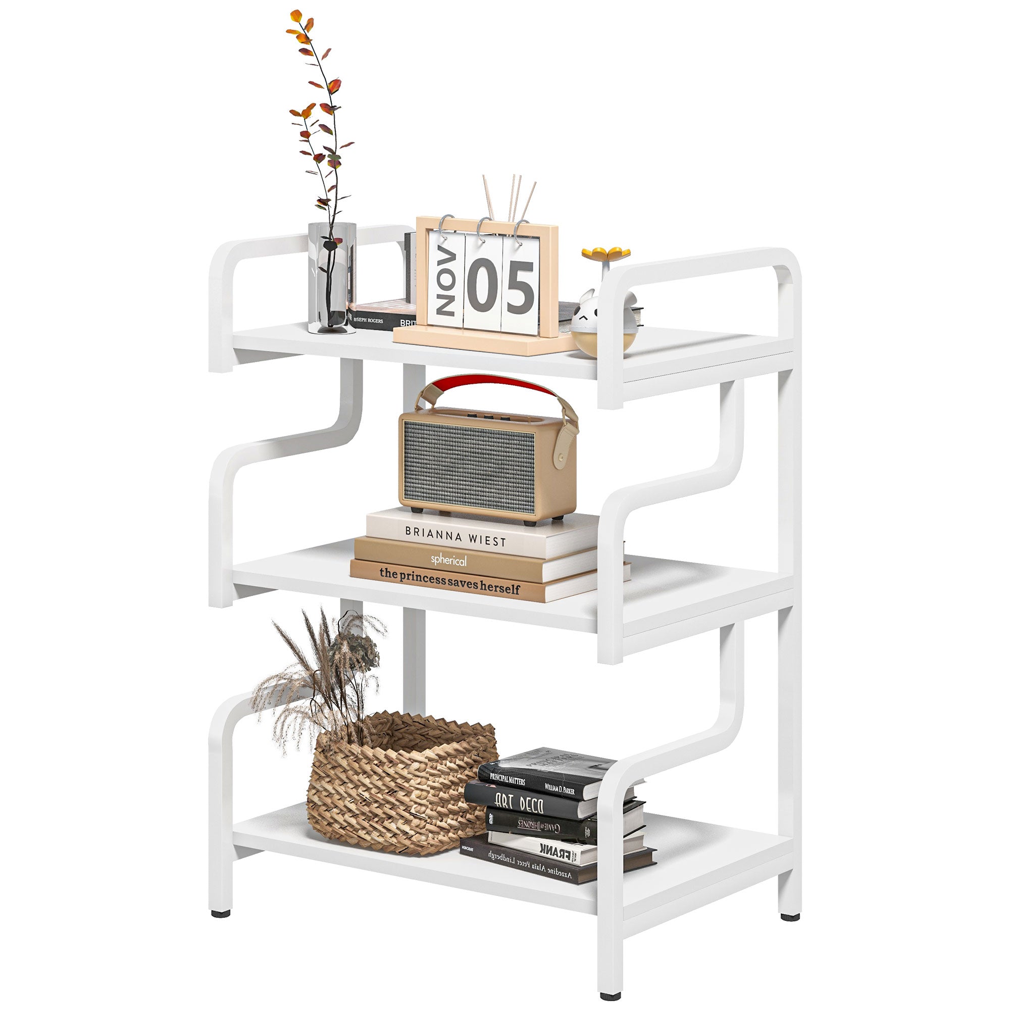 3-Tier Printer Stand with Storage Shelves, Printer Table, 55 x 40 x 77cm Printer Shelf for Home Office, Study, White