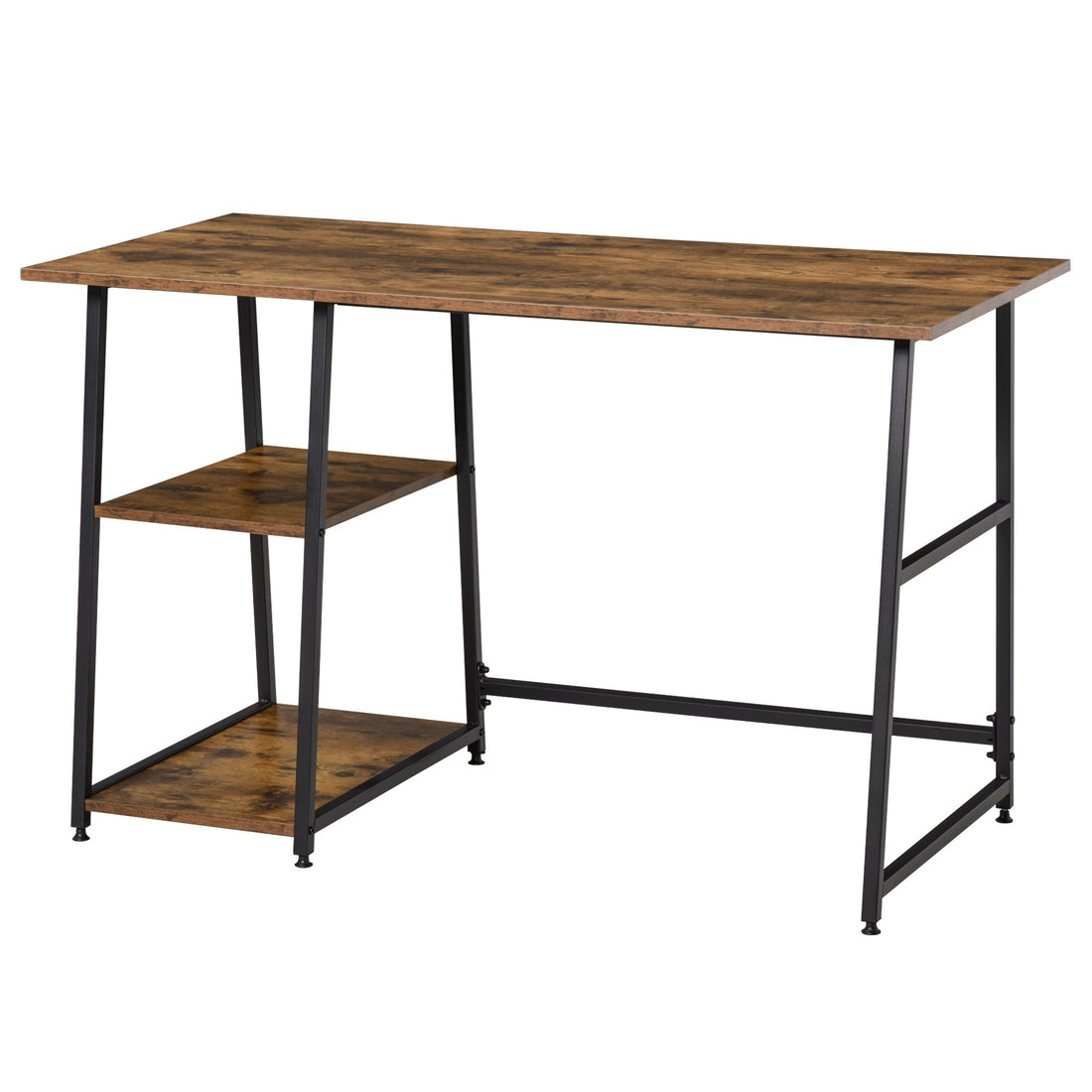 120cm Computer Desk with Storage, Industrial Home Office Desk with 2 Tier Shelves and Steel Frame, Computer Table for Study Room, Rustic Brown