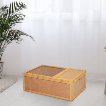 94 cm Wooden Tortoise House Turtle Habitat Small Reptile Cage Enclosure with Two Room Yellow