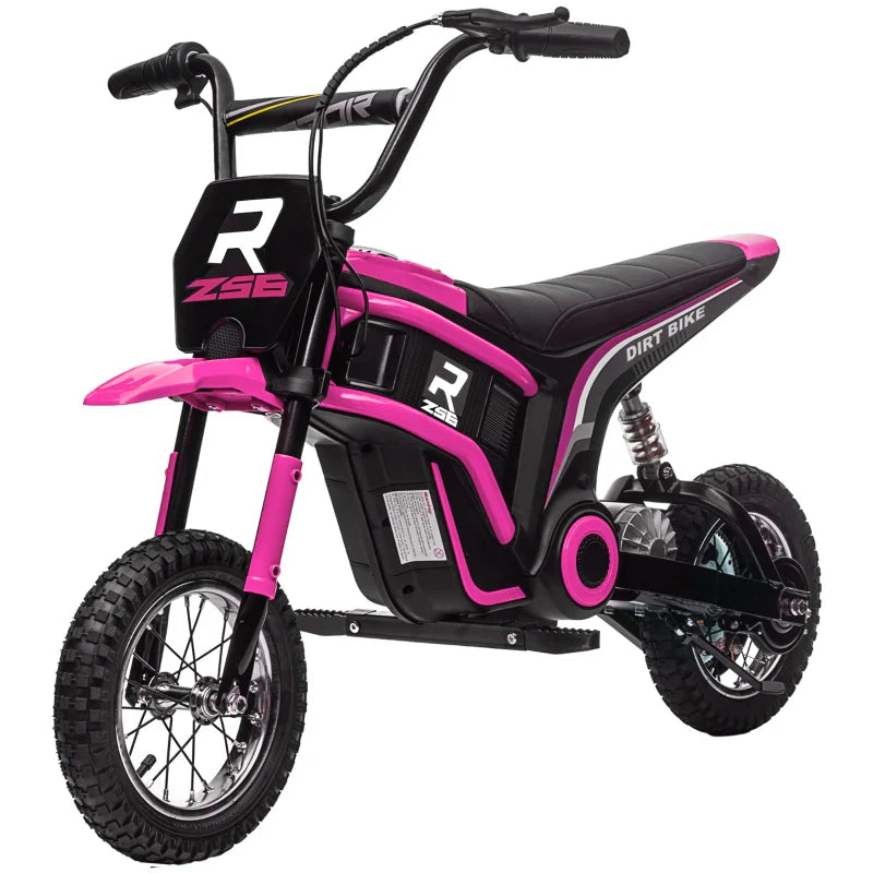 24V Electric Motorbike with Twist Grip Throttle, Music, Horn, 12" Pneumatic Tyres, 16km/h Max Speed - Pink