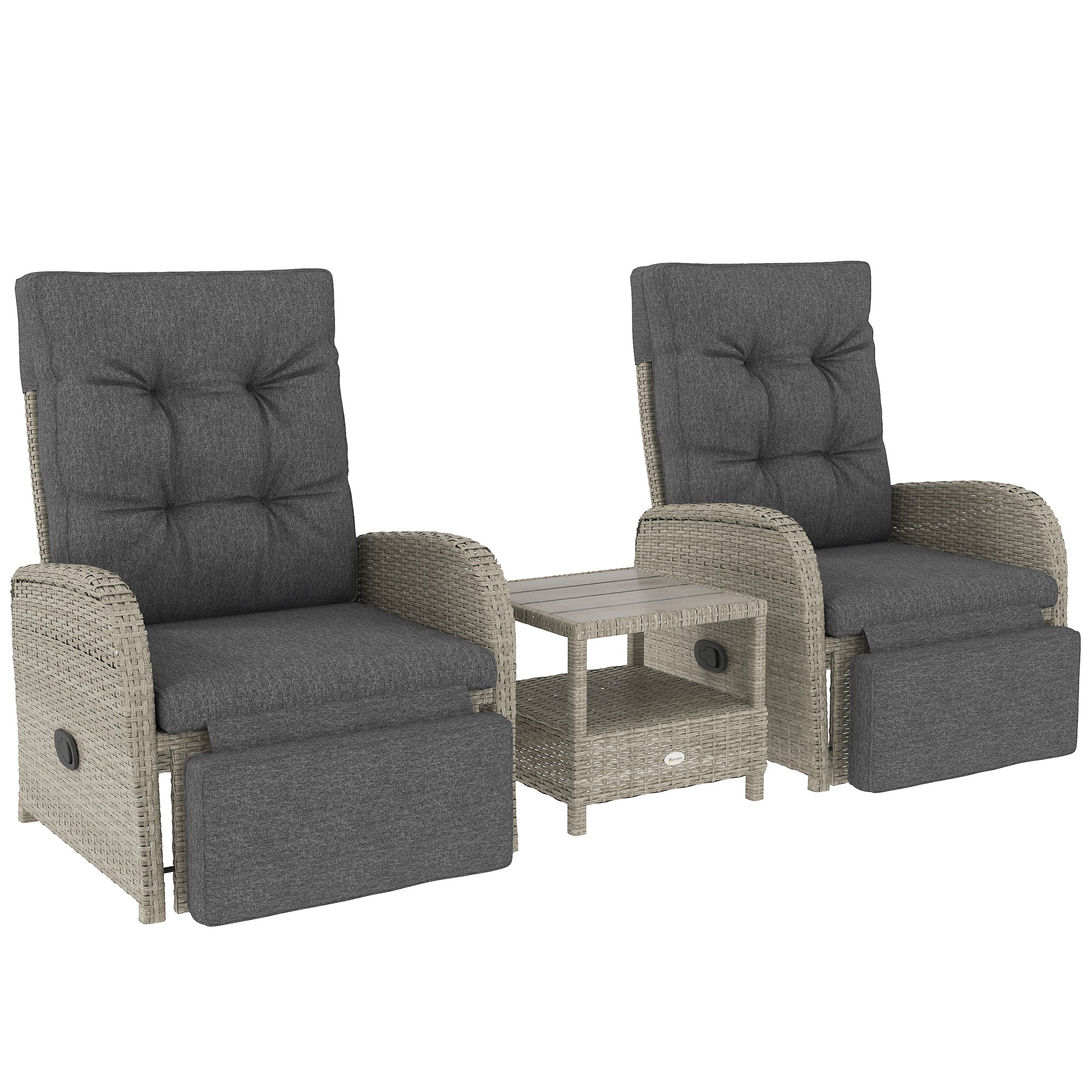 2 Seater Patio Rattan Wicker Chaise Lounge Sofa Set w/ Cushion for Patio Garden Porch, Grey