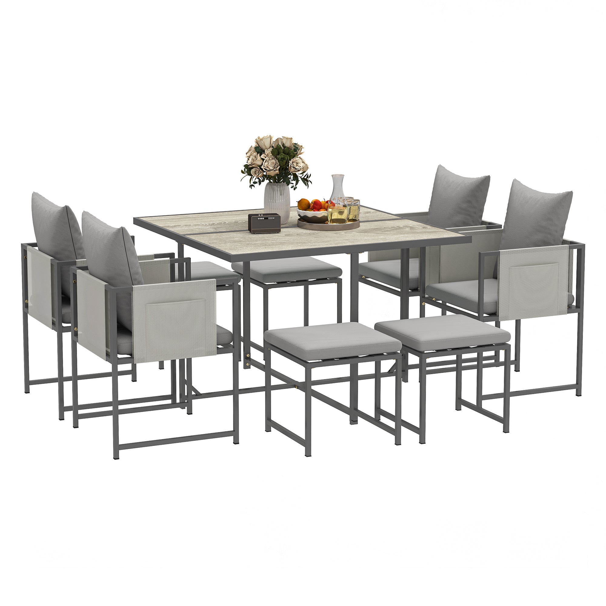 Nine-Piece Steel Frame Garden Dining Set - Grey