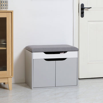 Shoe Bench with Cushion, Modern Storage Bench with Padded Seat, 2-tier Cabinet, Hidden Storage, Adjustable Shelf for Living Room and Entryway, Light Grey