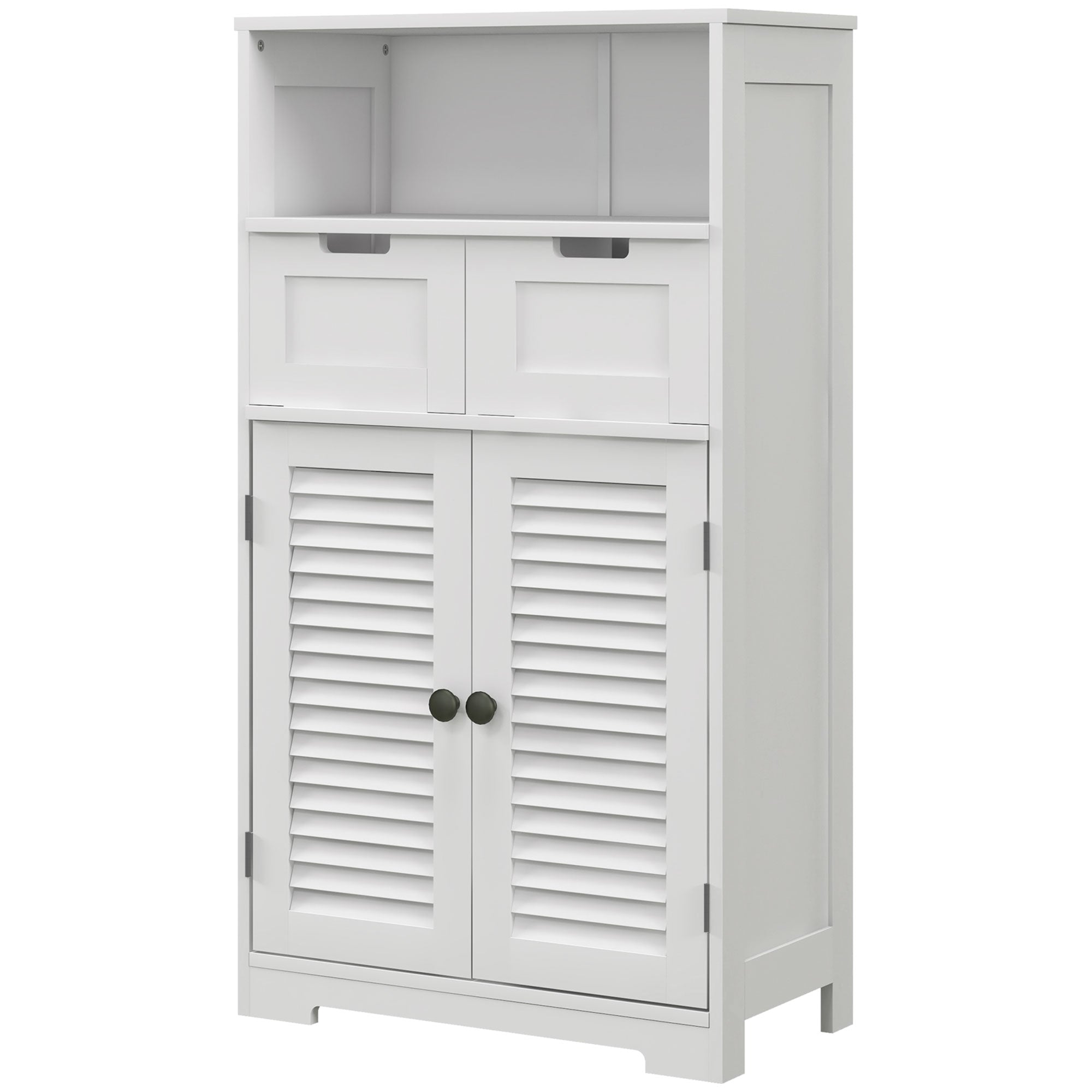Three-Part Bathroom Storage Unit, with Shelf, Drawers & Cupboard - White
