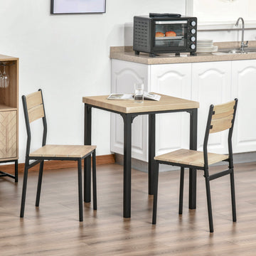 Three-Piece Minimal and Compact Dining Set, Light Wood Grain