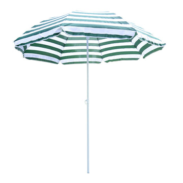 1.8m Beach Parasol Umbrella with Tilt Canopy, Lightweight Patio Garden Sunshade with 8 Ribs, Green & White Stripe