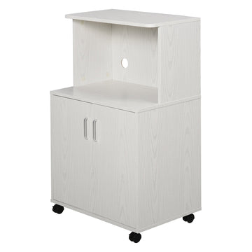 Kitchen Storage Unit, Modern Microwave Stand Trolley Cart, Sideboard with Cabinet, Locking Wheels, Shelf for Living Room, Dining Room, White