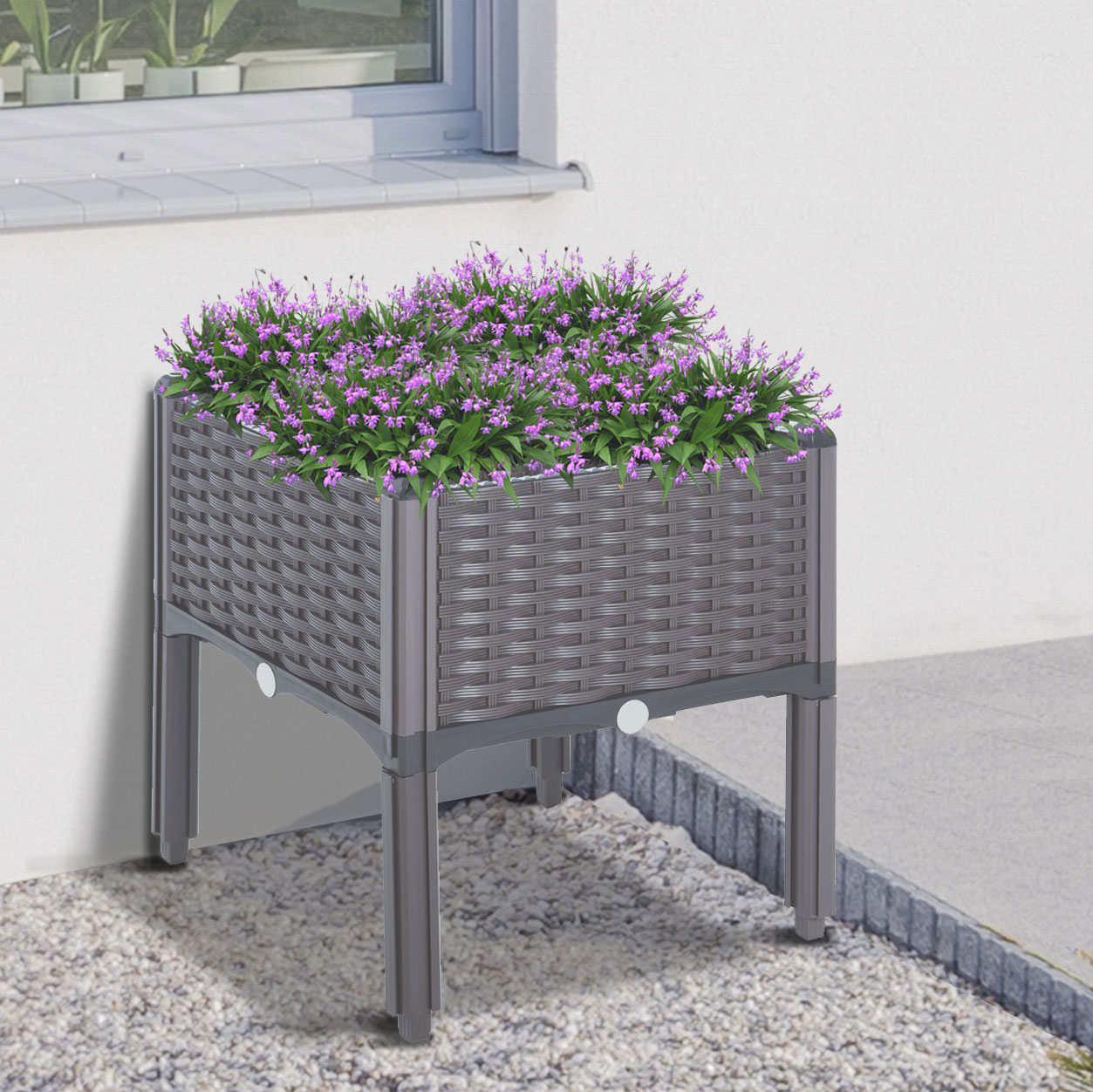 26L Garden Raised Bed Elevated Patio Flower Plant Planter Box PP Vegetables Planting Container, Brown