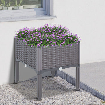 26L Garden Raised Bed Elevated Patio Flower Plant Planter Box PP Vegetables Planting Container, Brown