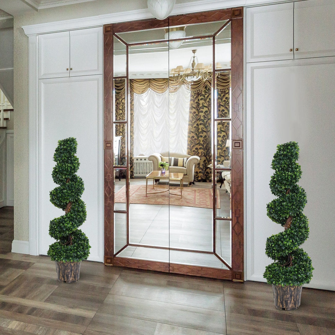 Set of 2 Artificial Boxwood Spiral Topiary Trees Potted Decorative Plant Outdoor and Indoor Décor 120cm