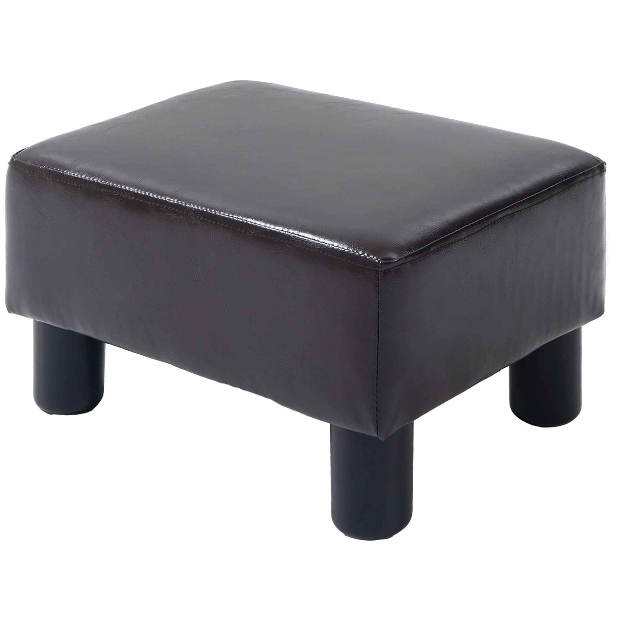 PU Leather Footstool Ottoman Cube with 4 Plastic Legs, Brown