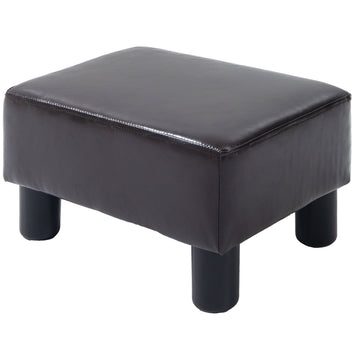 PU Leather Footstool Ottoman Cube with 4 Plastic Legs, Brown