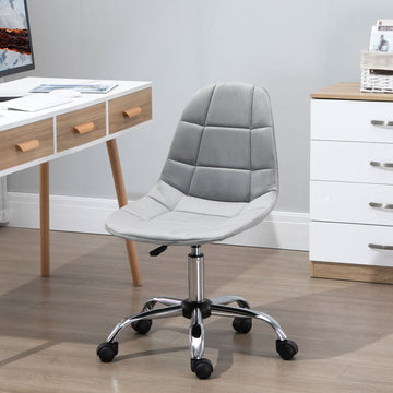 Ergonomic Office Chair with Adjustable Height and Wheels Velvet Executive Chair Armless for Home Study Bedroom Grey