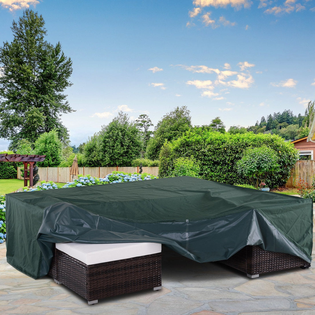 Large Patio Garden Furniture Set Cover 600D Oxford Square Waterproof, 230 x 230 x 70 cm, Green