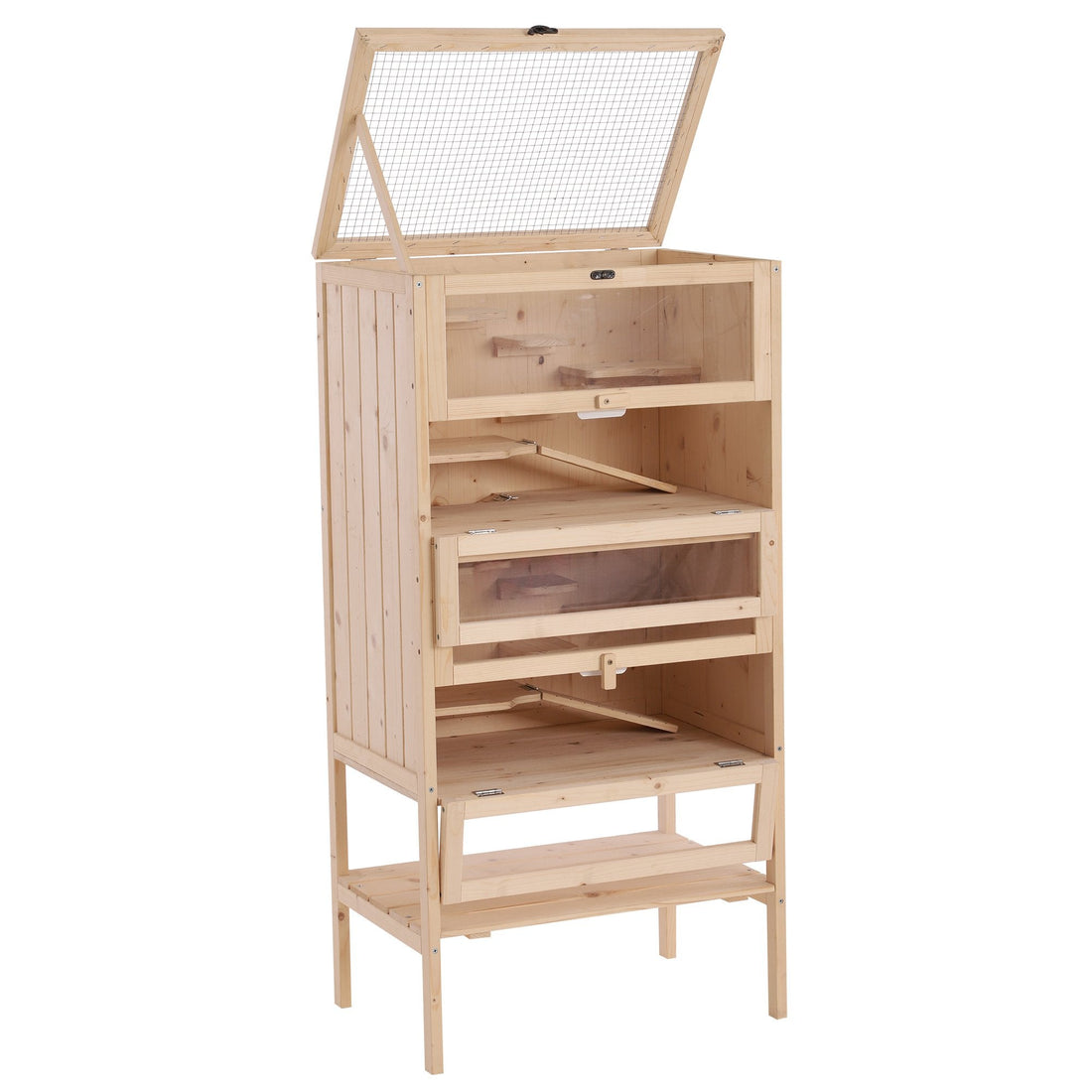 Wooden Large Hamster Cage, Gerbil Cage 4 Layers with Tall Bottom & Storage Shelf