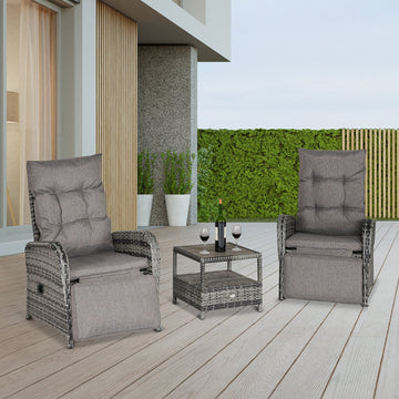 2 Seater Patio Wicker Chaise Lounge Sofa Set with Fabric Cushion, Grey