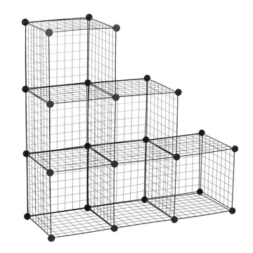 DIY 6 Cube Metal Wire Rack Interlocking Storage Cabinet Living Room Organiser Display Shelves Black