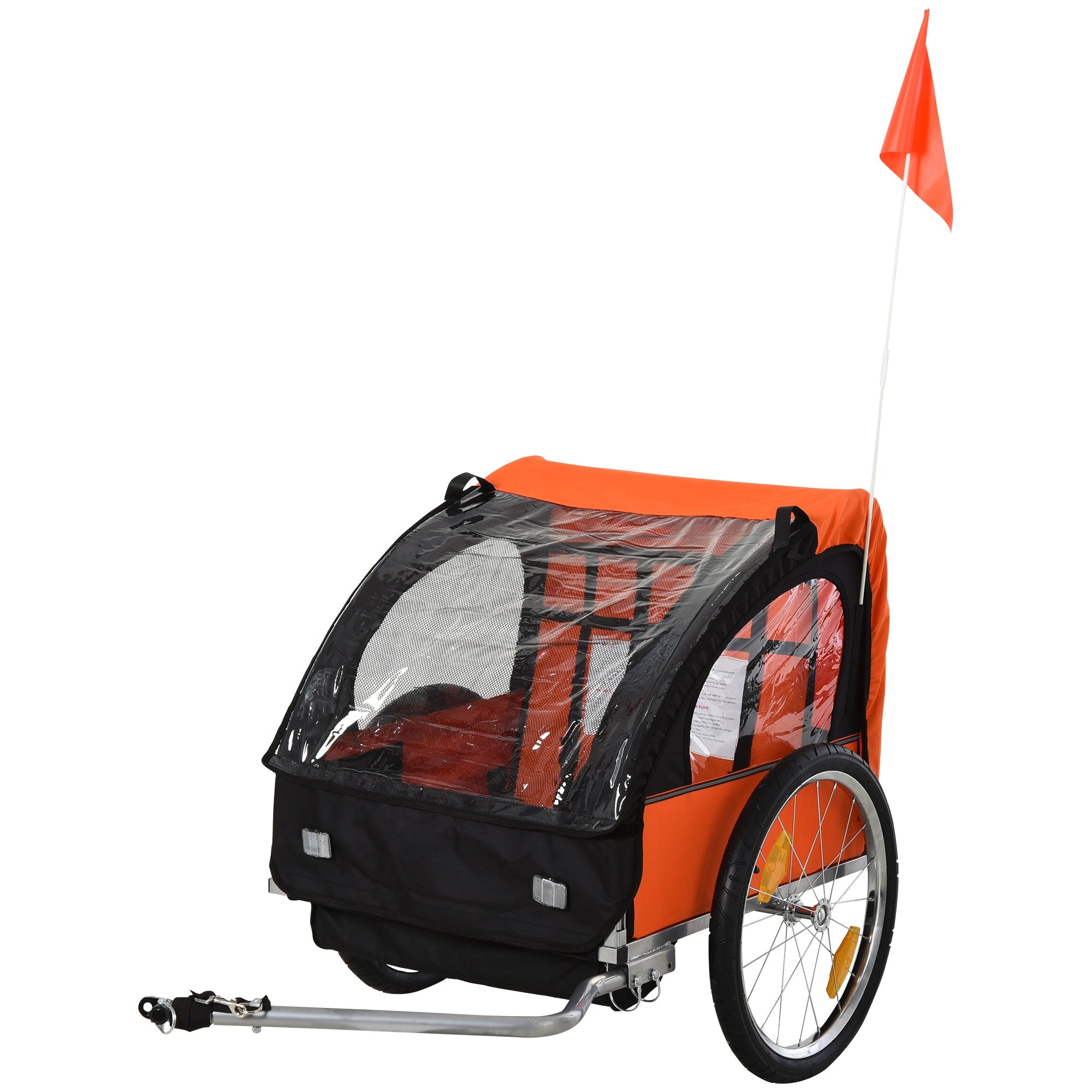 2 Seat Bike Trailer Bicycle wagon for Kids Child Steel Frame Safety Harness Seat Carrier Orange Black 130 x 76 x 88 cm