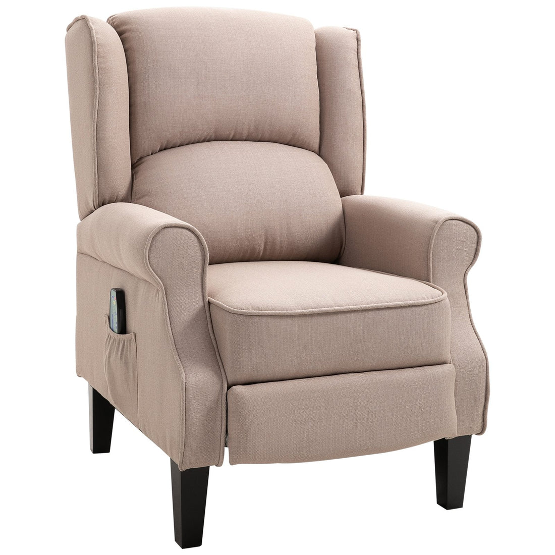 Heated Massage Reclining Armchair Thick Sponge Padded Linen Upholstery Metal Wood Frame Home Luxury Relaxation Beige