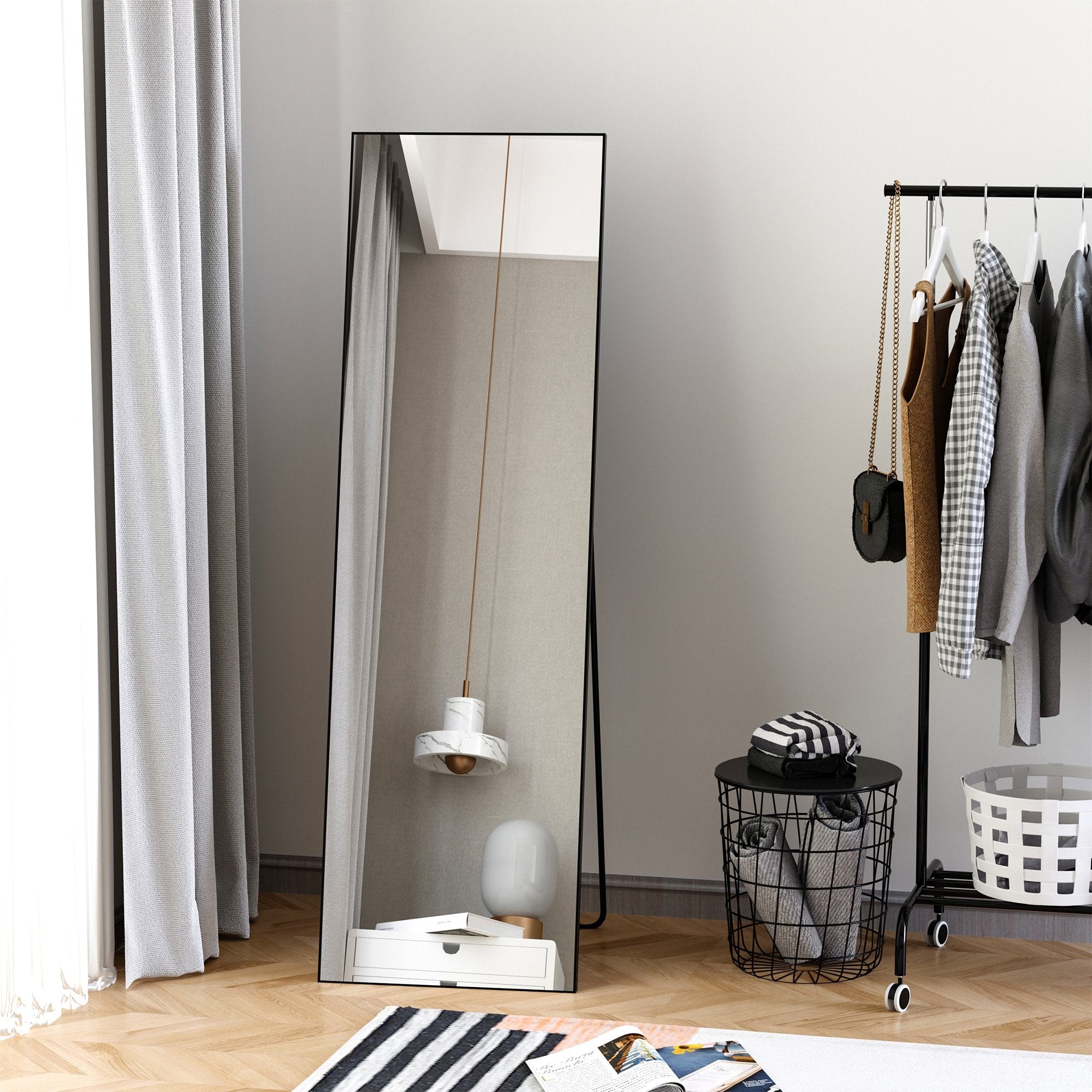 Full Length Dressing Mirror, Floor Standing or Wall Hanging, Aluminium Alloy Framed Full Body Mirror for Bedroom, Living Room, 50 x 161.5cm, Black