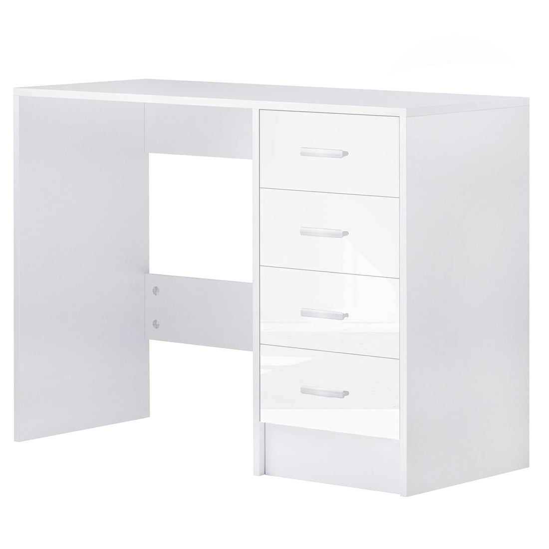 Computer Desk with Drawers, Dressing Table, High Gloss Home Office Writing Workstation, White