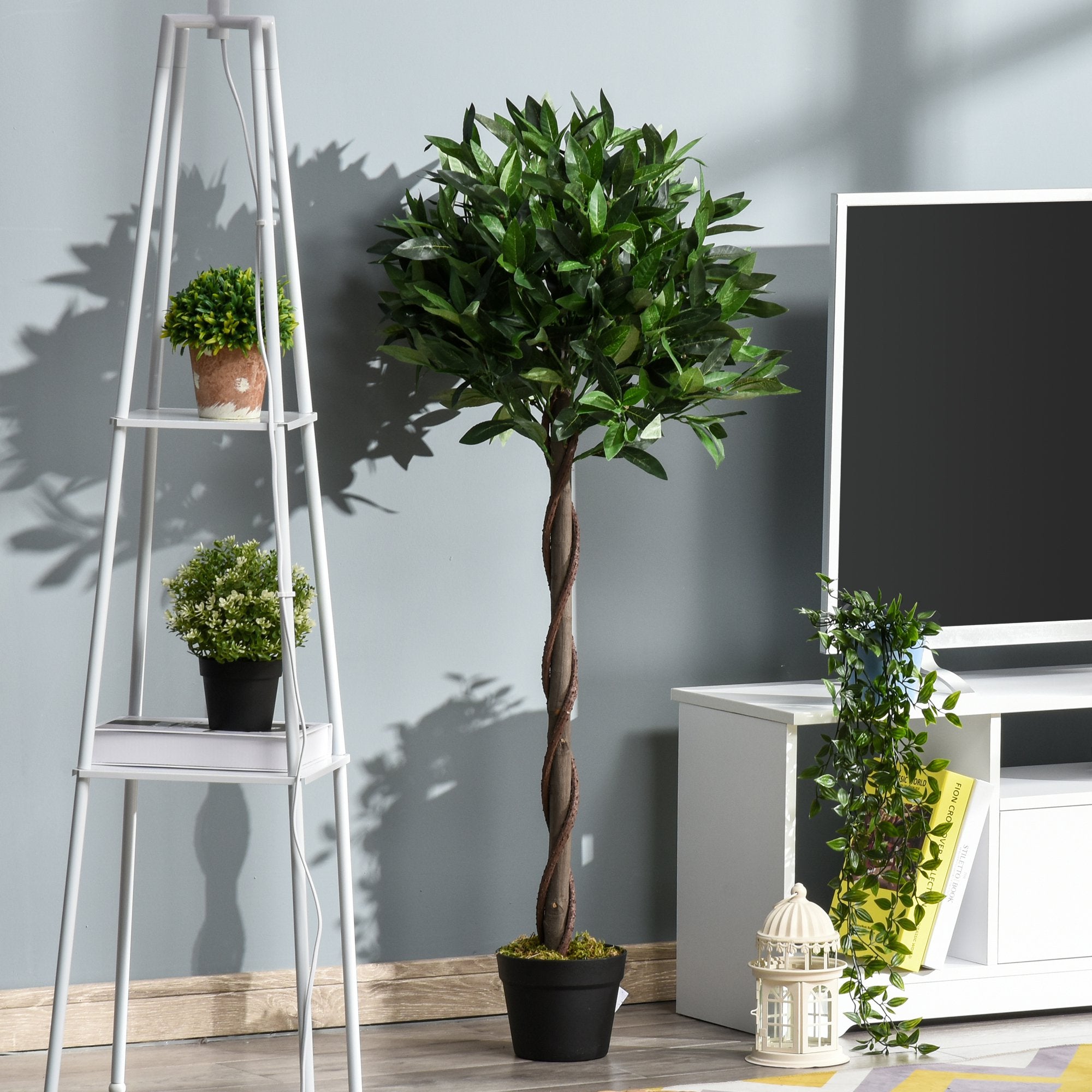 Artificial Bay Laurel Topiary Trees w/ Pot Fake, Set Of 2 120cm/4FT Indoor Outdoor Greenery Plant Home Office Garden Decor Green