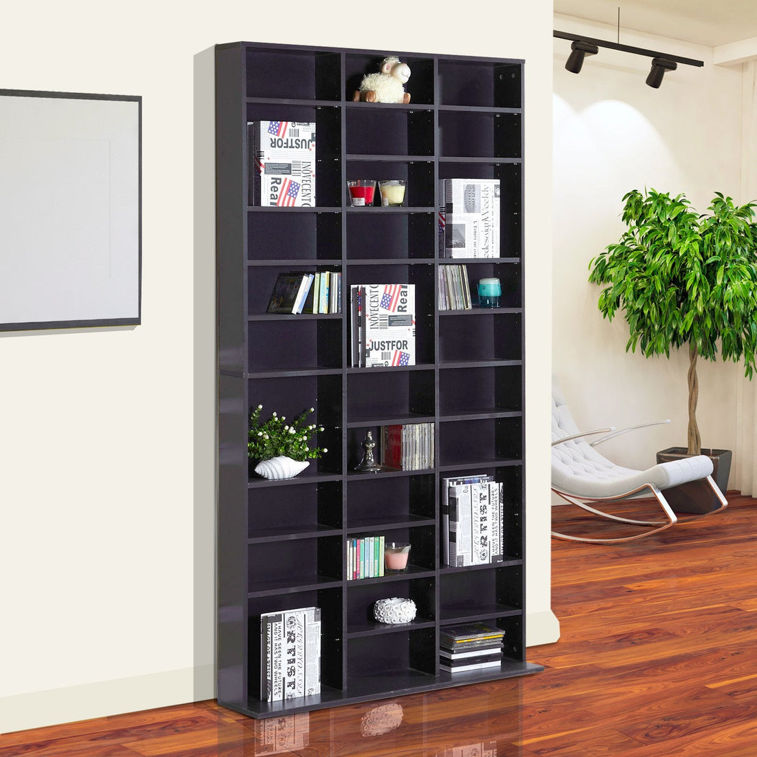 1116 CD/ 528 DVD Storage Shelf Rack Media Storage Unit Shelves Racks Wooden Display Unit with 10 Adjustable Shelves, Black