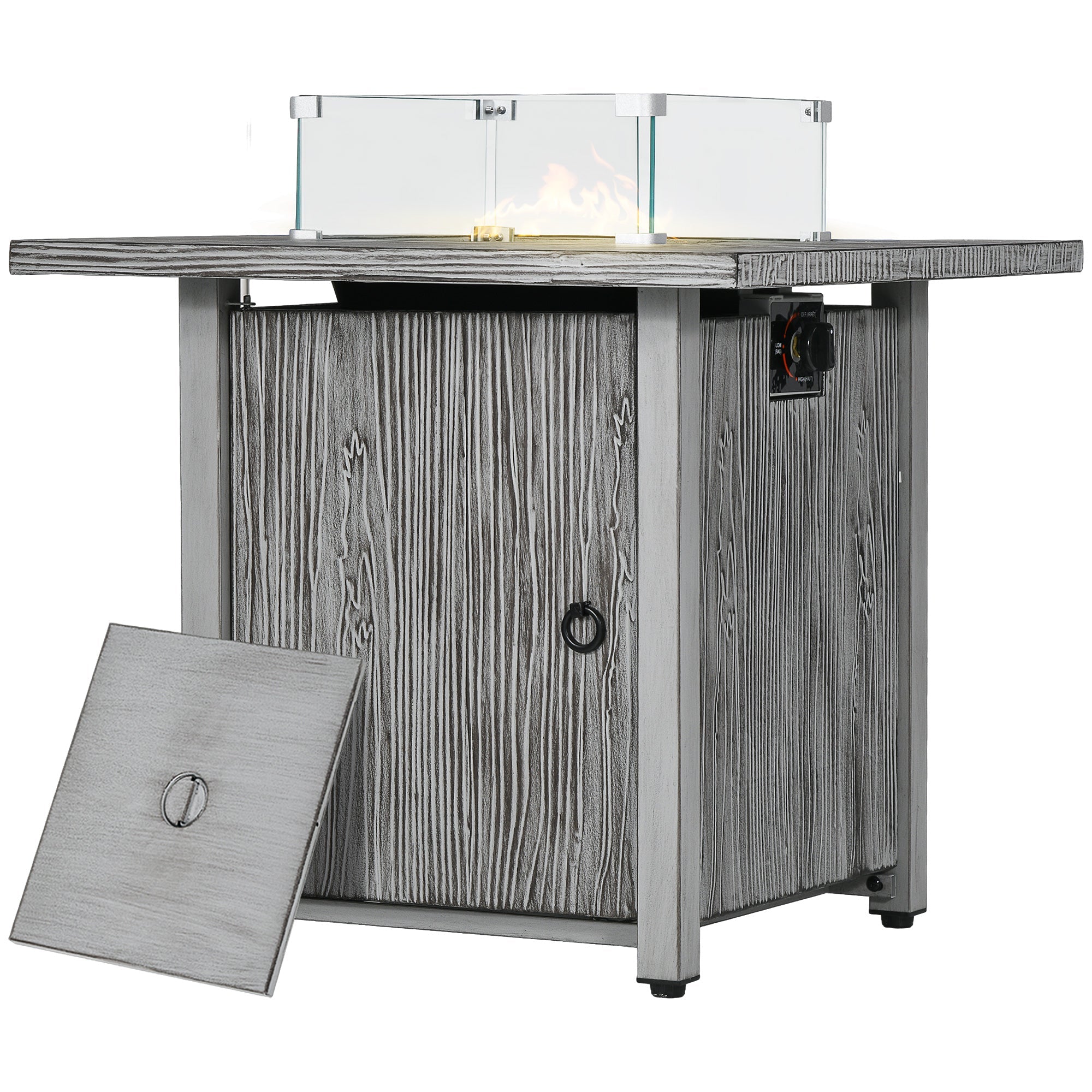 71cm 50,000 BTU Gas Fire Pit Table with Cover and Glass Screen - Grey