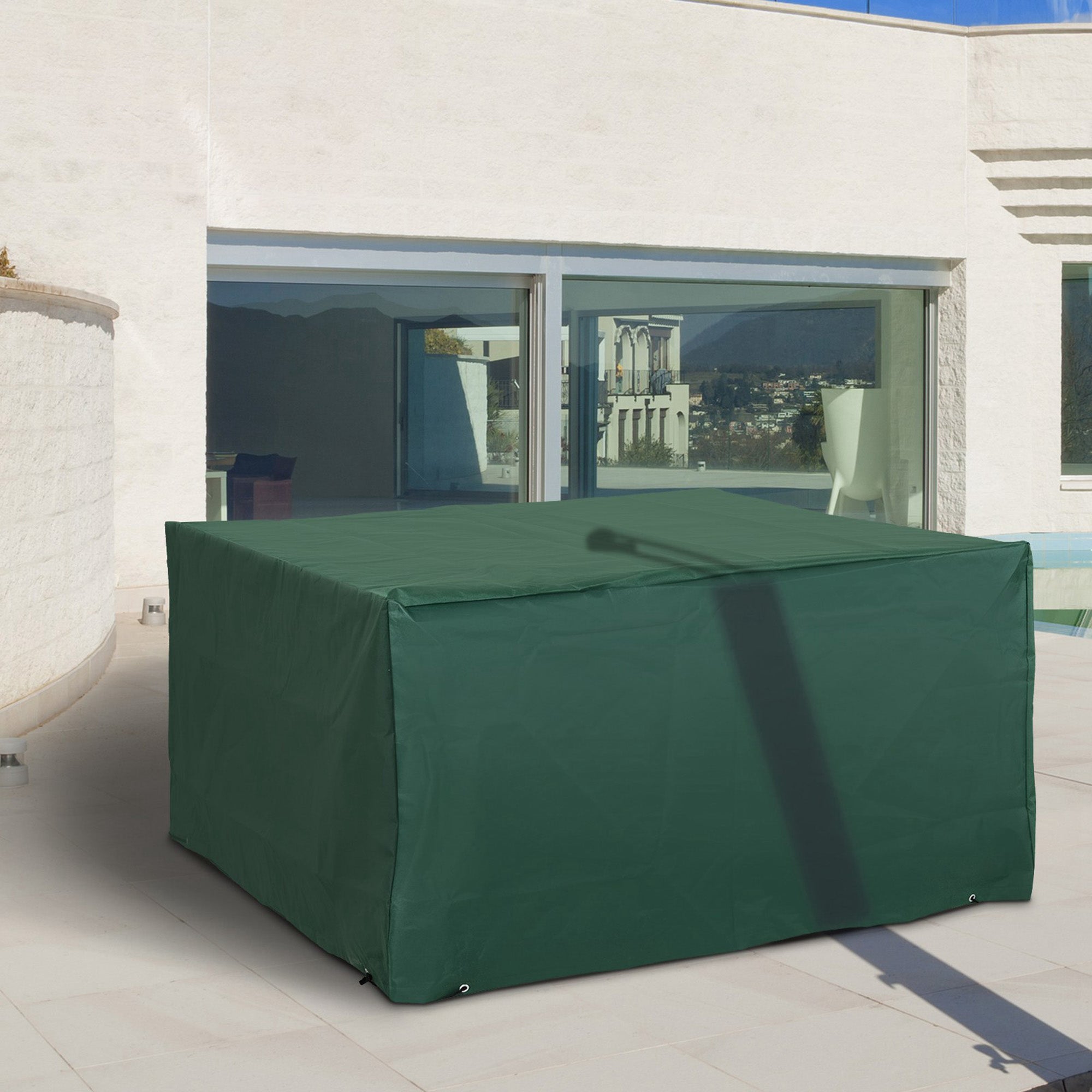 Outdoor Garden Furniture Cover Waterproof, Anti-UV 600D Heavy Duty Oxford Fabric Patio Furniture Cover for Rectangular Sofa Table Set, Green, 135 x 135 x 75 cm