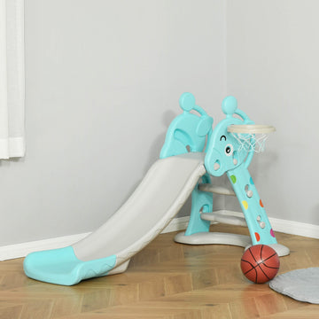 Kids Slide 2 in 1 Toddler Freestanding slide with Basketball Hoop Indoor/Outdoor Use Deer Shaped for 18 months -4 Years Old Blue