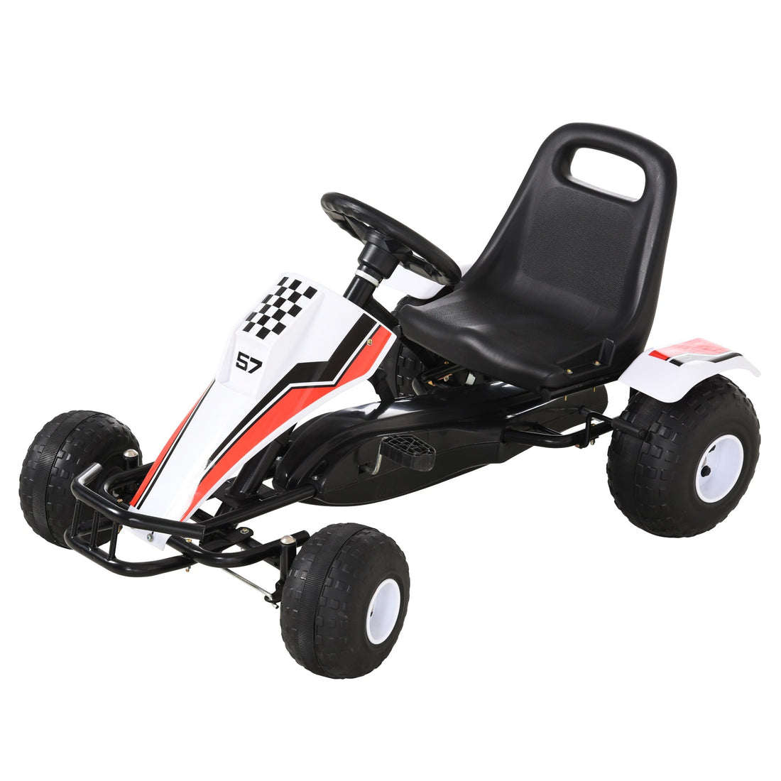 Kids Children Pedal Go Kart Manual Ride On Car w/ Brake Gears Steering Wheel Adjustable Seat 4 Smooth Wheels Racing-Style White 104 x 66 x 57 cm