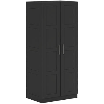 Double Paneled Door Wardrobe, with Shelves - Black