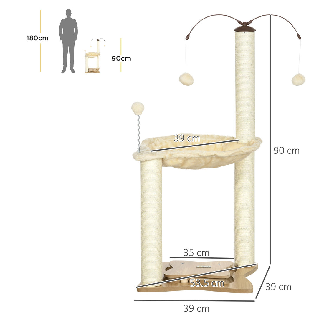 Cat Tree, with Scratching Posts, Hammock, Toy Ball - Beige
