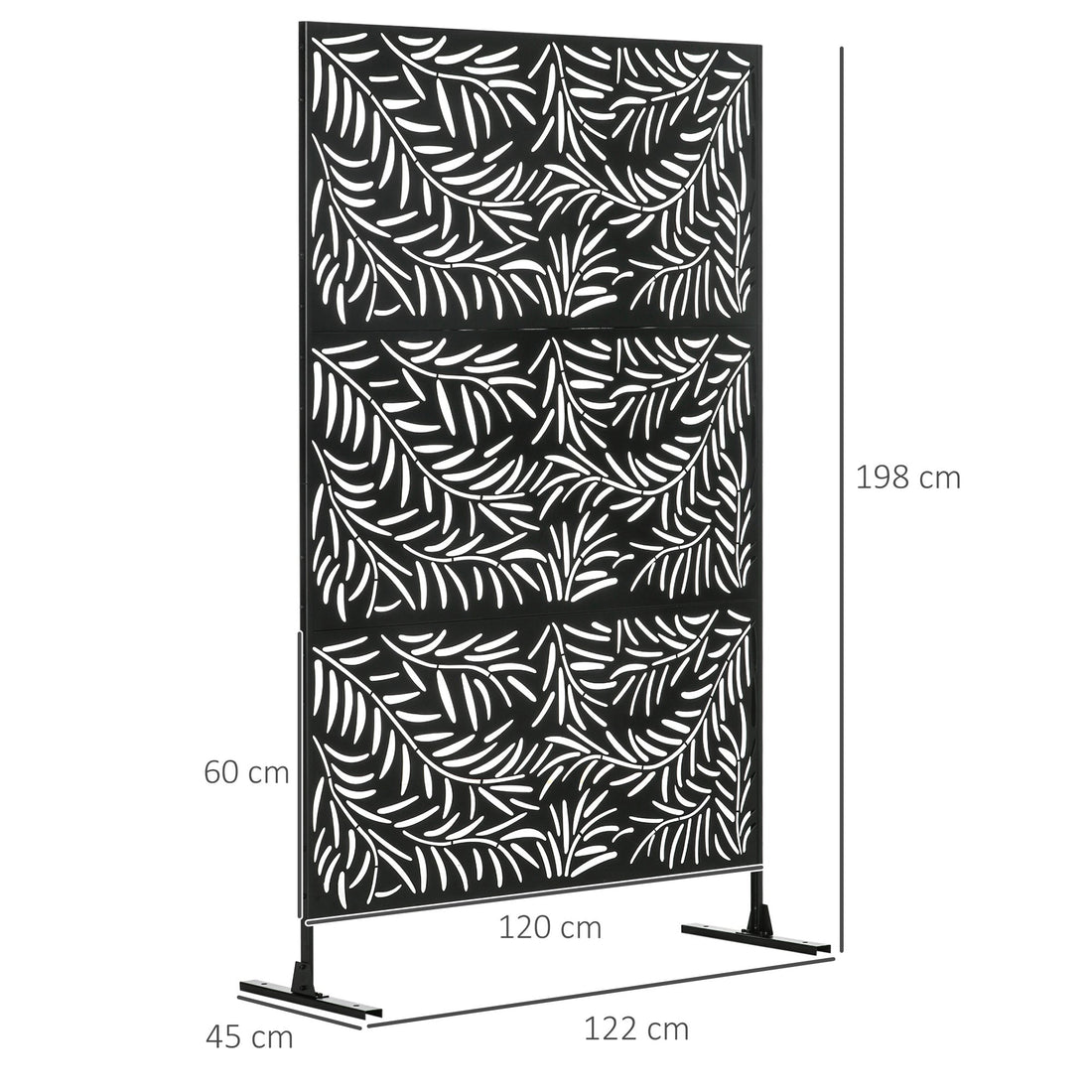 Decorative Privacy Screen with Stand, 6.5FT Freestanding Metal Outdoor Divider, Decorative Privacy Panel with Expansion Screws for Garden Patio Pool Hot Tub, Willow Branch Style, Black