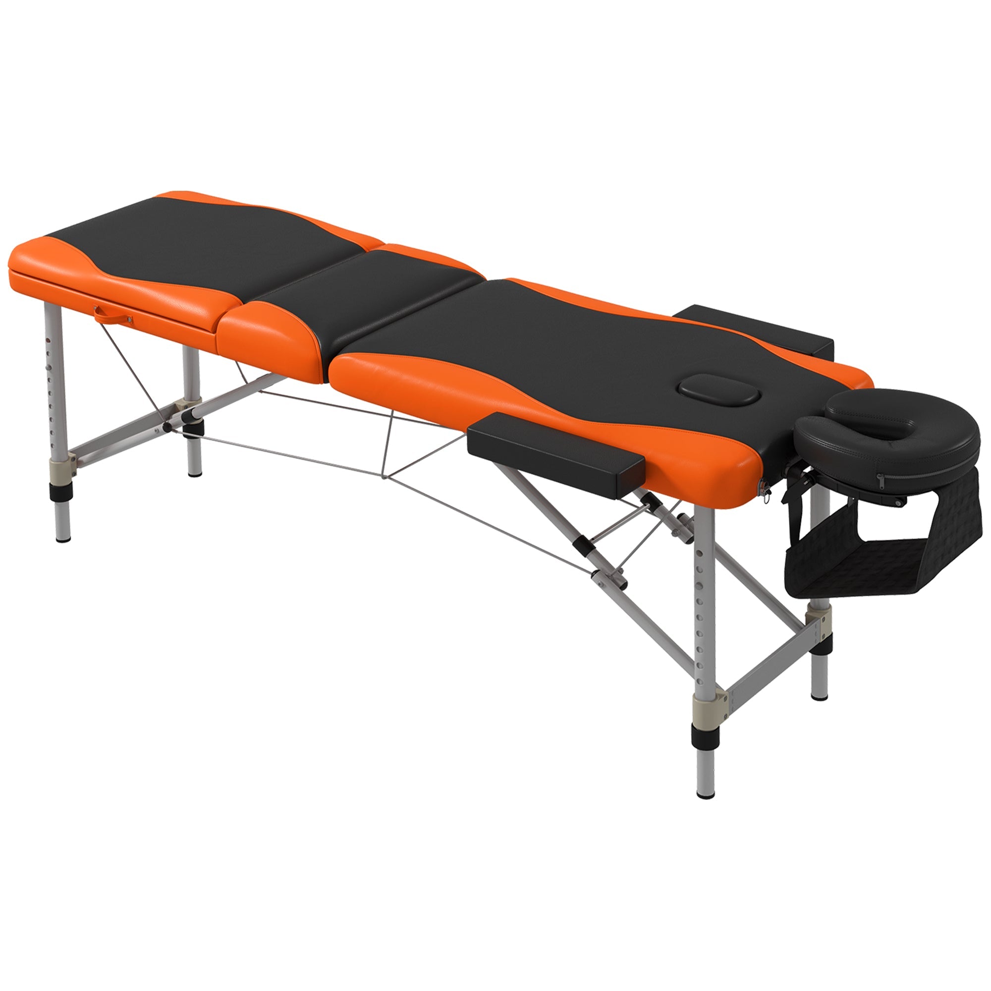 Foldable Massage Bed Portable Table, 3-Section Aluminium Foldable Beauty Couch, Professional Salon Spa Table with Headrest Support and Carry Bag, 60 cm Width, Black and Orange