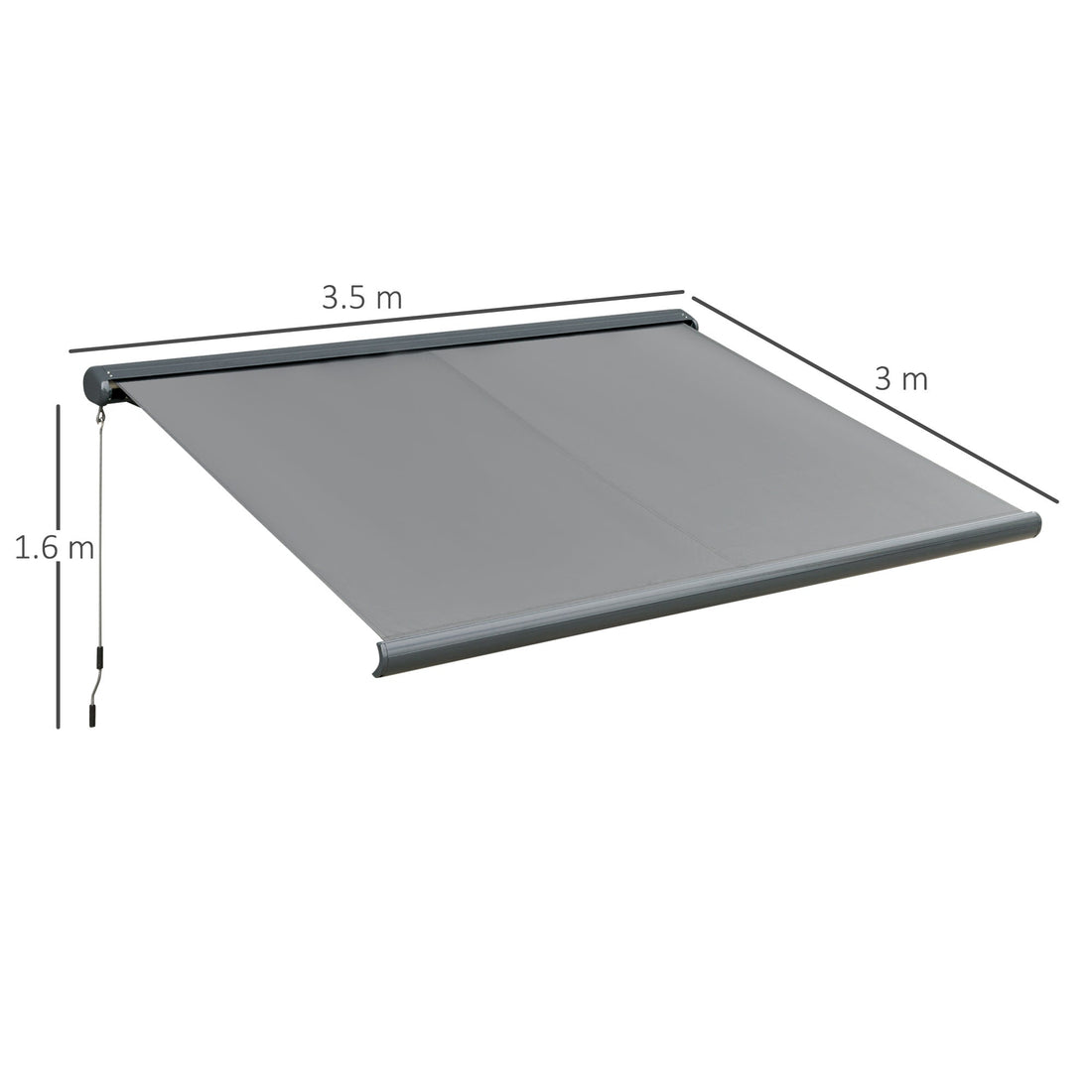 3.5x3m LED Light Full Cassette Case Electric/Manual Awning Door Window Sun Shade Patio Canopy Retractable w/ Remote Grey