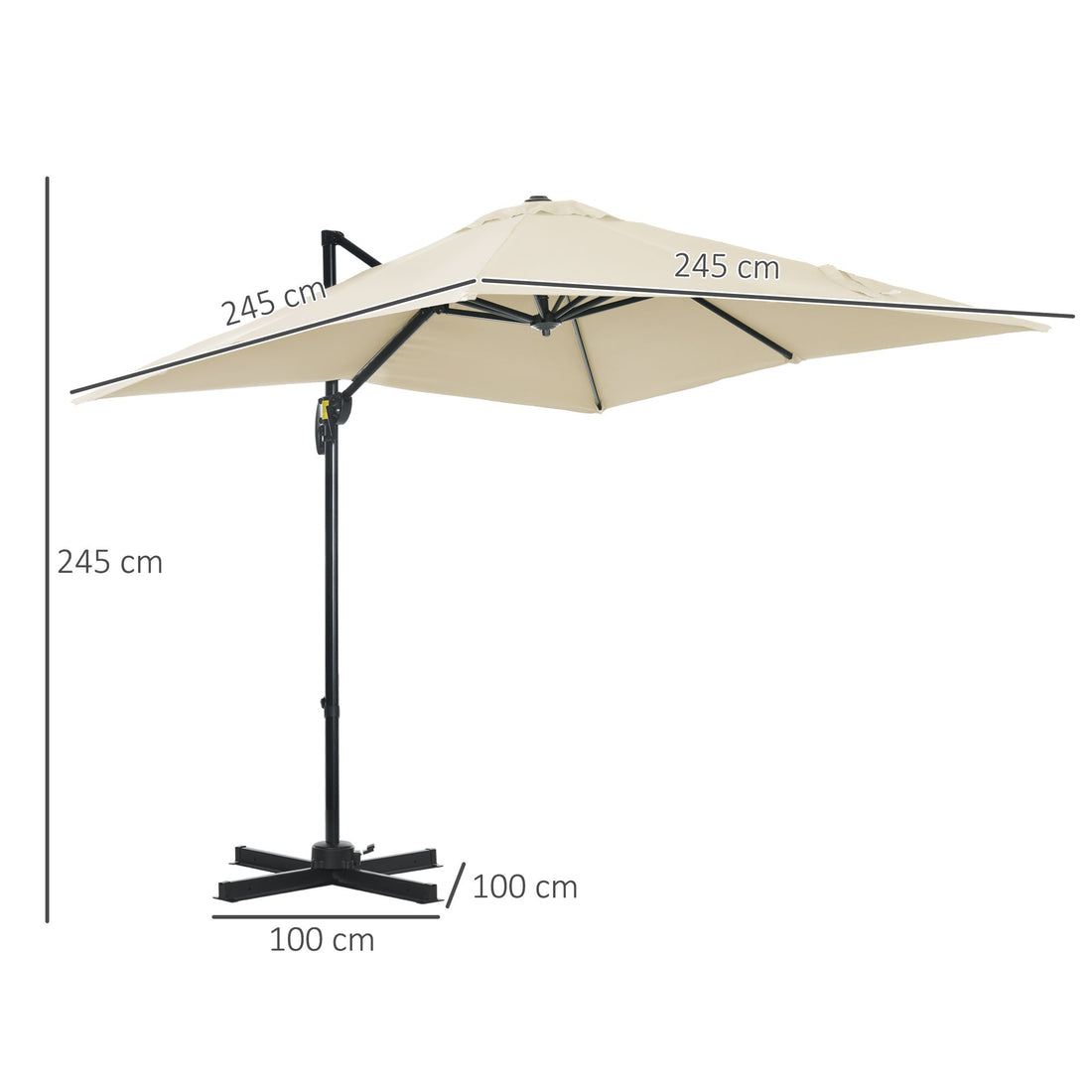 2.5 x 2.5m Patio Offset Parasol Umbrella Cantilever Hanging Aluminium Sun Shade Canopy Shelter 360° Rotation with Crank Handle and Cross Base, Cream White