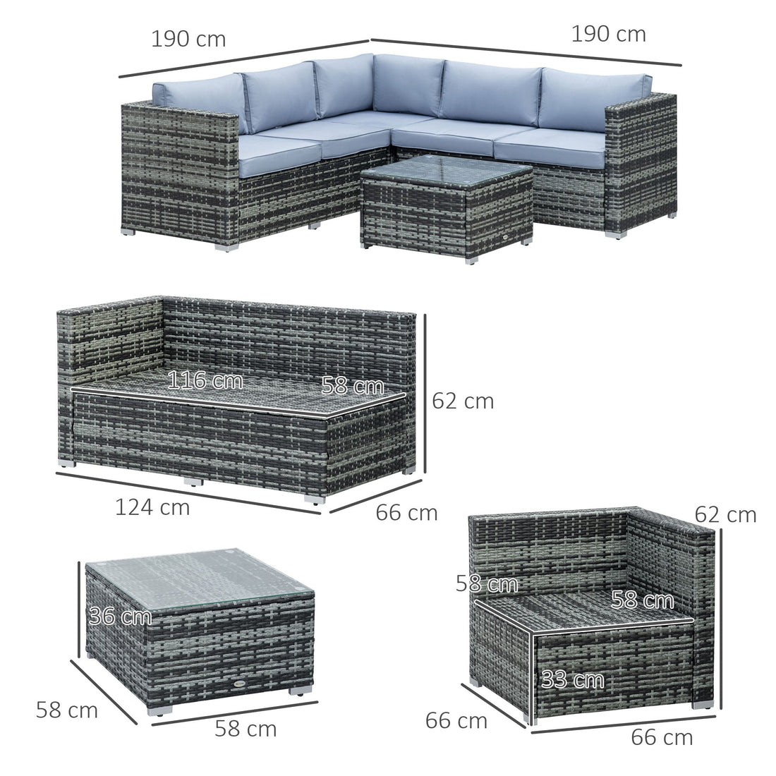 Four-Piece Rattan Sofa Set - Grey